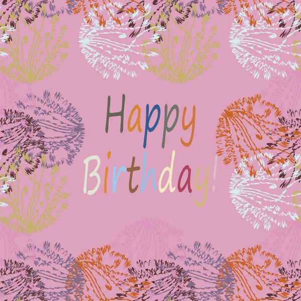 多色手描き花柄の幸せな誕生日の手紙 — ストックベクタ