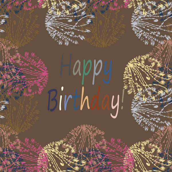 多色手描き花柄の幸せな誕生日の手紙 — ストックベクタ