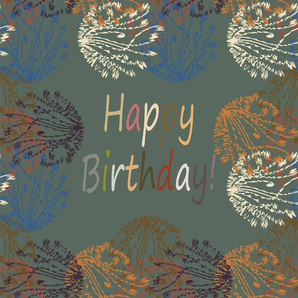 Mehrfarbige Handgezeichnete Glückwunschbriefe Zum Geburtstag Mit Blumenmuster — Stockvektor
