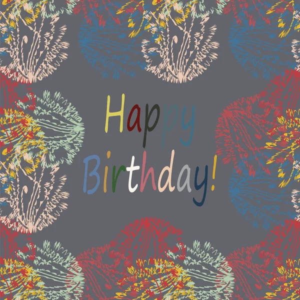 Multi Coloré Dessiné Main Joyeux Anniversaire Lettres Avec Motif Floral — Image vectorielle