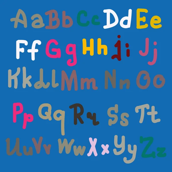 Lettres Alphabet Dessinées Main Multicolores Sur Fond Uni — Image vectorielle