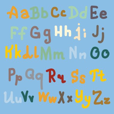 Çok renkli el alfabesi harfleri üzerinde düz arka plan çekilmiş.