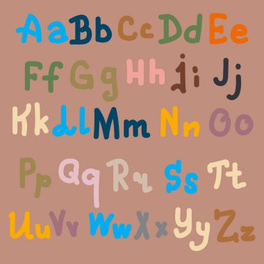 Çok renkli el alfabesi harfleri üzerinde düz arka plan çekilmiş.