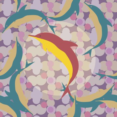 Dekoratif renkli seamless modeli sevimli yunuslar ile