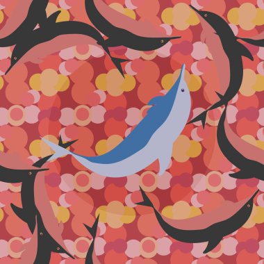 Dekoratif renkli seamless modeli sevimli yunuslar ile