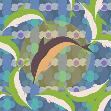 Dekoratif renkli seamless modeli sevimli yunuslar ile