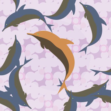 Dekoratif renkli seamless modeli sevimli yunuslar ile