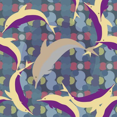 Dekoratif renkli seamless modeli sevimli yunuslar ile