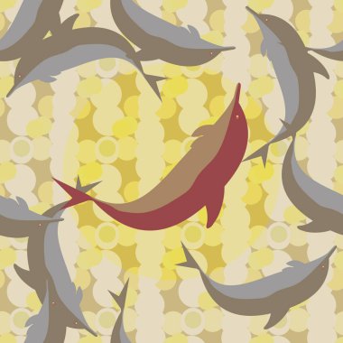 Dekoratif renkli seamless modeli sevimli yunuslar ile