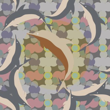 Dekoratif renkli seamless modeli sevimli yunuslar ile