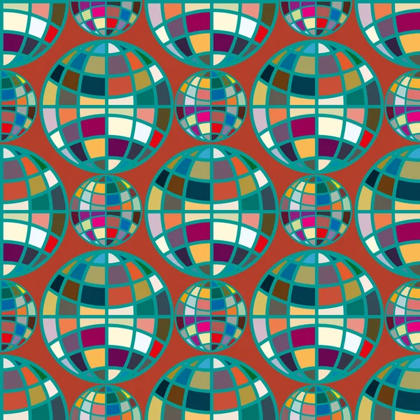 Бесшовный Узор Красочными Мозаичными Глобусами — стоковый вектор