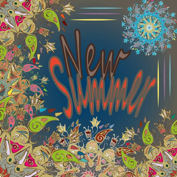 新的夏季 Zentangle 灵感的艺术复古卡设计与鲜艳的色彩涂鸦 — 图库矢量图片