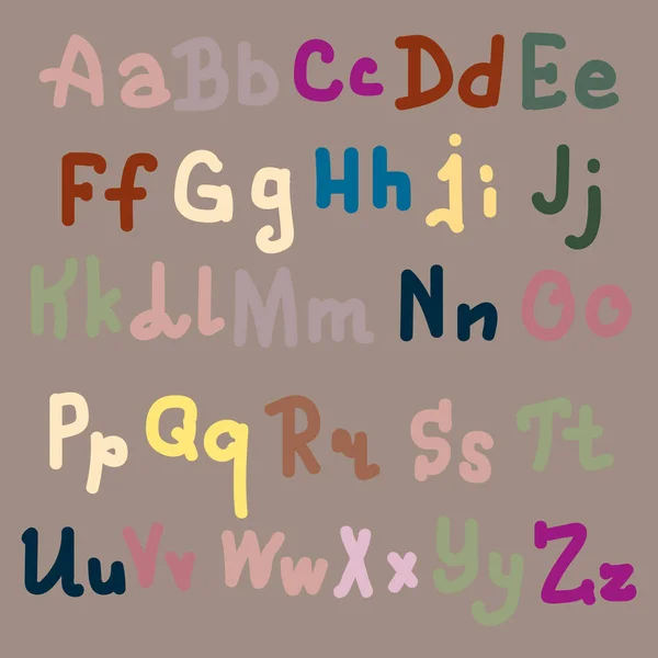 Letras Alfabeto Dibujadas Mano Multicolores Sobre Fondo Liso — Vector de stock