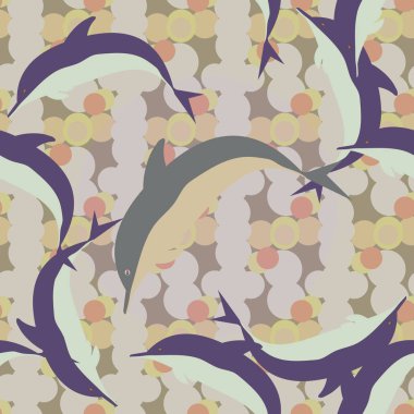 Dekoratif renkli seamless modeli sevimli yunuslar ile