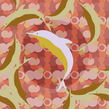 Dekoratif renkli seamless modeli sevimli yunuslar ile