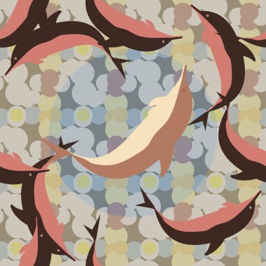 Dekoratif renkli seamless modeli sevimli yunuslar ile