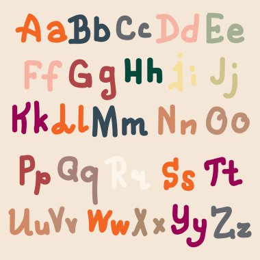 Çok renkli el alfabesi harfleri üzerinde düz arka plan çekilmiş.