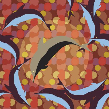 Dekoratif renkli seamless modeli sevimli yunuslar ile