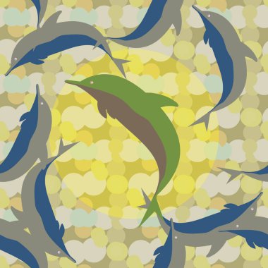 Dekoratif renkli seamless modeli sevimli yunuslar ile