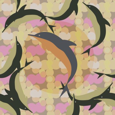 Dekoratif renkli seamless modeli sevimli yunuslar ile