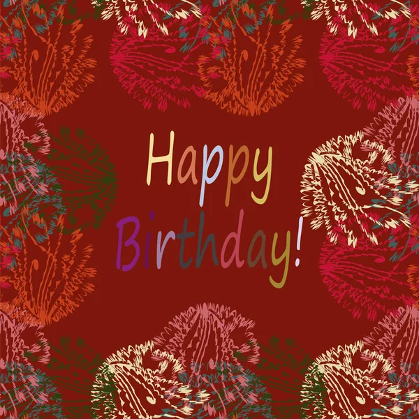 Múltiples Colores Dibujados Mano Feliz Cumpleaños Cartas Con Patrón Floral — Vector de stock