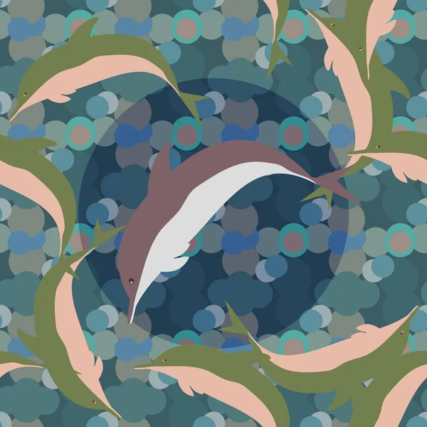 Dekorative Farbige Nahtlose Muster Mit Niedlichen Delfinen — Stockvektor