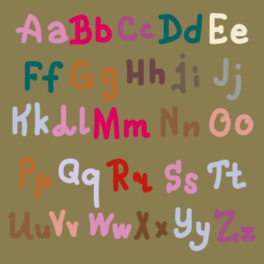 Çok renkli el alfabesi harfleri üzerinde düz arka plan çekilmiş.