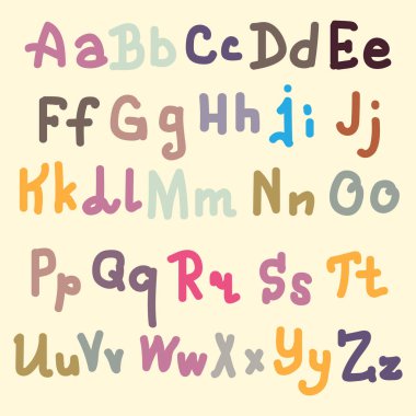 Çok renkli el alfabesi harfleri üzerinde düz arka plan çekilmiş.
