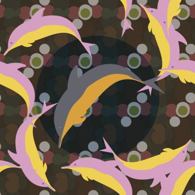 Dekoratif renkli seamless modeli sevimli yunuslar ile