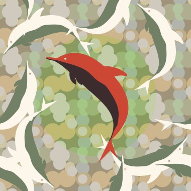 Dekoratif renkli seamless modeli sevimli yunuslar ile