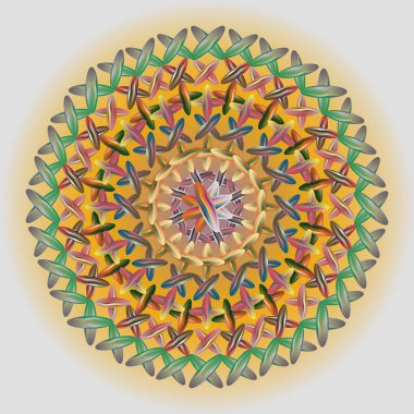 Basit renkli soyut mandala. Basit şekiller oluşan parlak dairesel süsleme. 