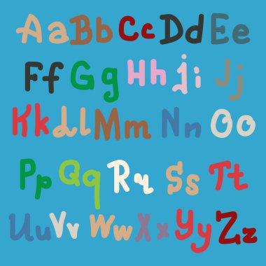 Çok renkli el alfabesi harfleri üzerinde düz arka plan çekilmiş.