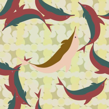 Dekoratif renkli seamless modeli sevimli yunuslar ile