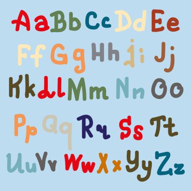 Çok renkli el alfabesi harfleri üzerinde düz arka plan çekilmiş.