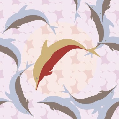 Dekoratif renkli seamless modeli sevimli yunuslar ile