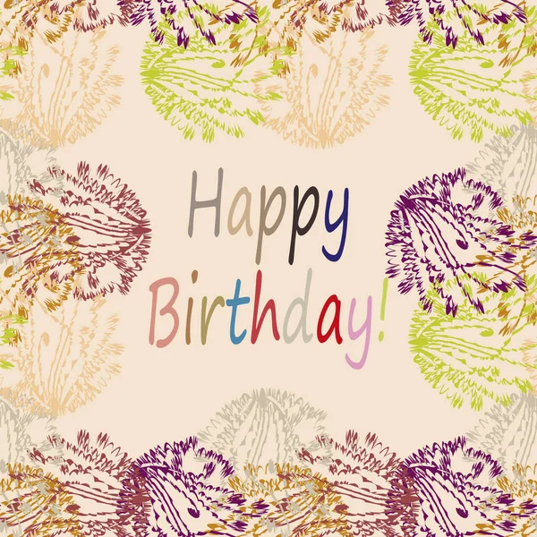 Multi Coloré Dessiné Main Joyeux Anniversaire Lettres Avec Motif Floral — Image vectorielle