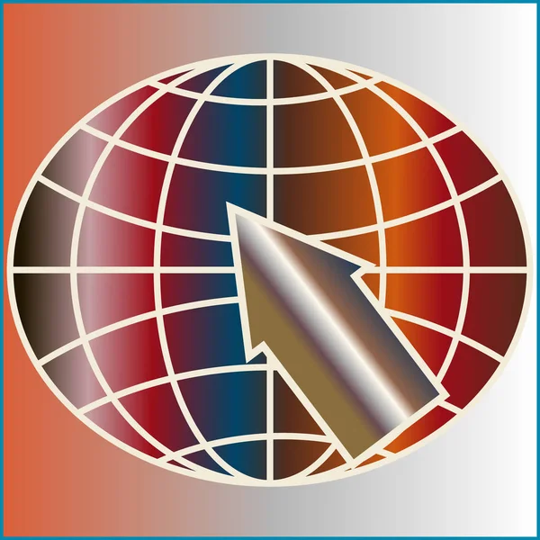 Pointer Arrow Sign Globe Multi Colored Illustration — Stock Vector