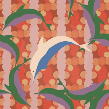 Dekoratif renkli seamless modeli sevimli yunuslar ile