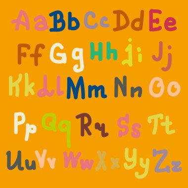 Çok renkli el alfabesi harfleri üzerinde düz arka plan çekilmiş.
