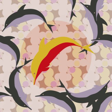 Dekoratif renkli seamless modeli sevimli yunuslar ile