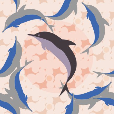 Dekoratif renkli seamless modeli sevimli yunuslar ile