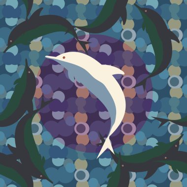 Dekoratif renkli seamless modeli sevimli yunuslar ile