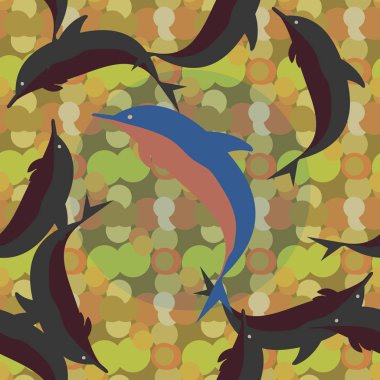 Dekoratif renkli seamless modeli sevimli yunuslar ile