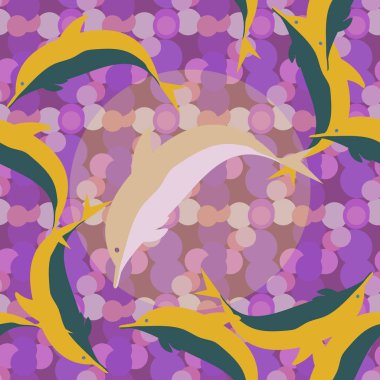 Dekoratif renkli seamless modeli sevimli yunuslar ile