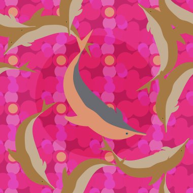 Dekoratif renkli seamless modeli sevimli yunuslar ile