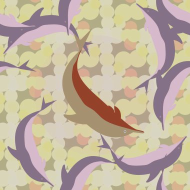 Dekoratif renkli seamless modeli sevimli yunuslar ile