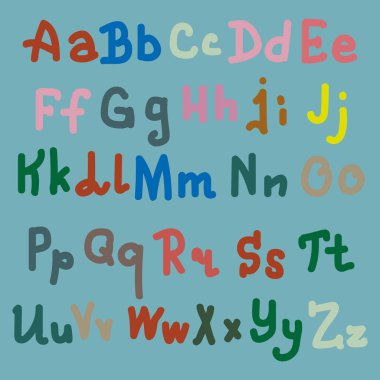 Çok renkli el alfabesi harfleri üzerinde düz arka plan çekilmiş.