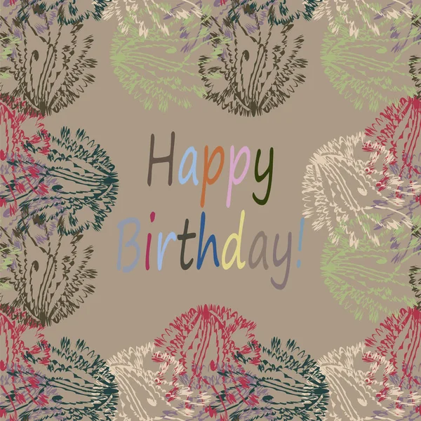 Múltiples Colores Dibujados Mano Feliz Cumpleaños Cartas Con Patrón Floral — Vector de stock