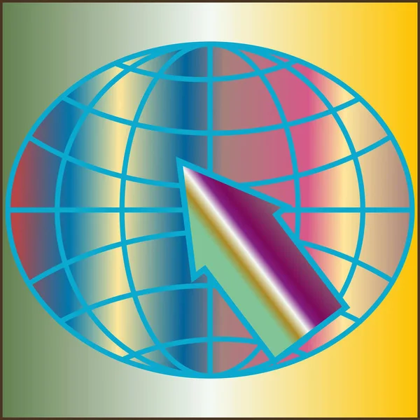 Pointer Arrow Sign Globe Multi Colored Illustration — Stock Vector