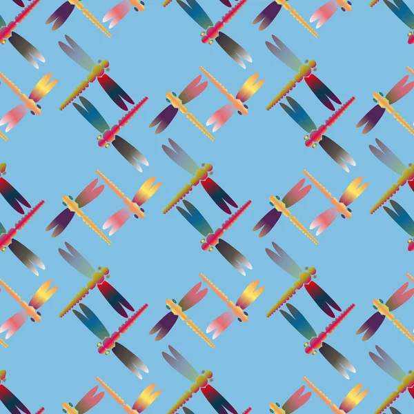 带可爱蜻蜓的装饰彩色无缝图案 — 图库矢量图片